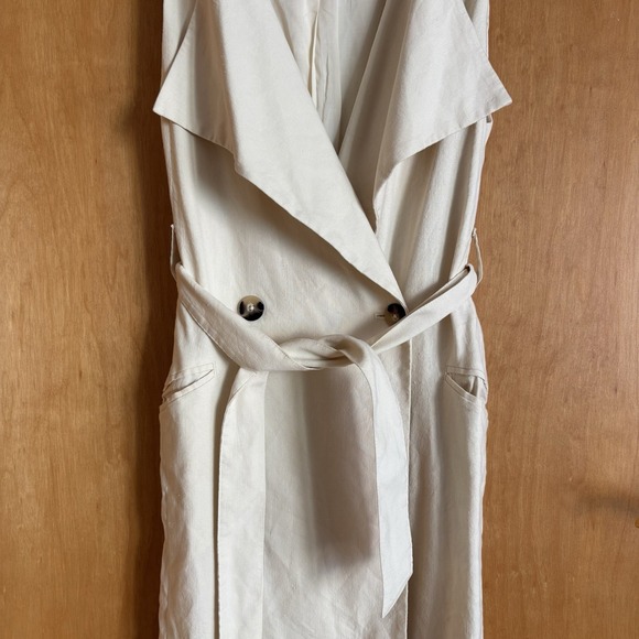 Anthropologie Maeve Longline Linen Vest Beige XXS Belted‎ - Picture 3 of 13
